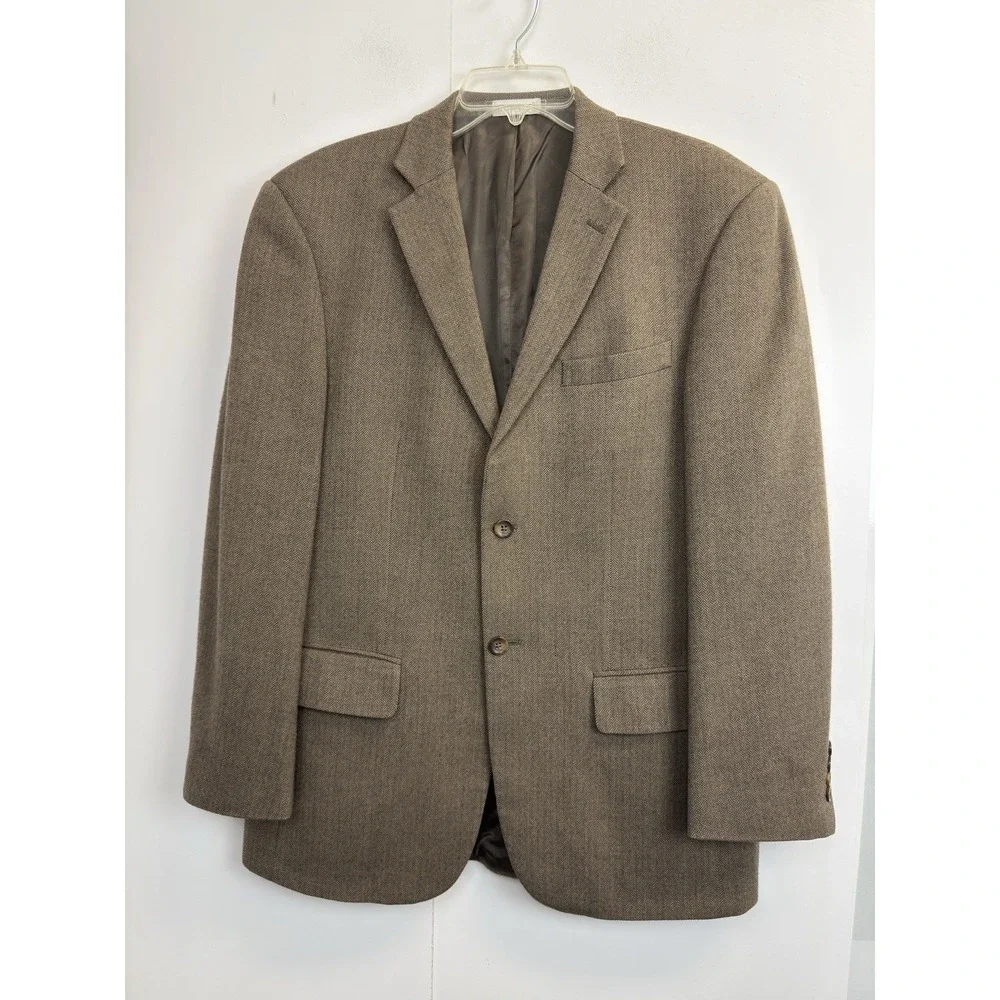 Geoffrey Beene Men's Size 40R Brown Herringbone Wool Blazer Sports Coat Made